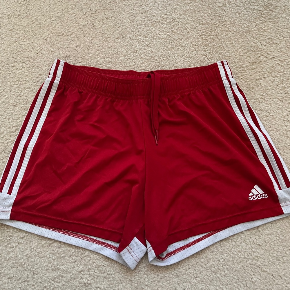 Adidas Women's Red Athletic Shorts with White Trim